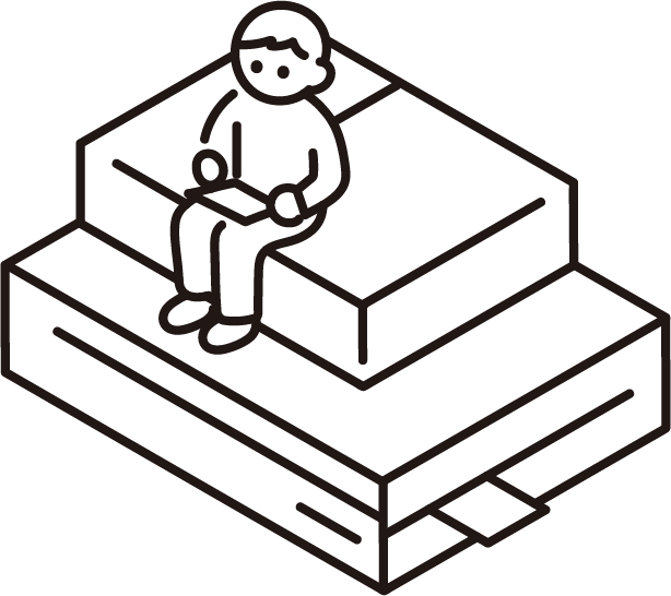 大きな本とその上に座る男の子のイラスト