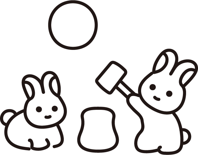月と餅つきをするウサギのイラスト